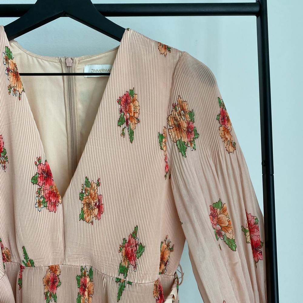 Zimmermann Belted Floral Plissé-Organza Mini Dress